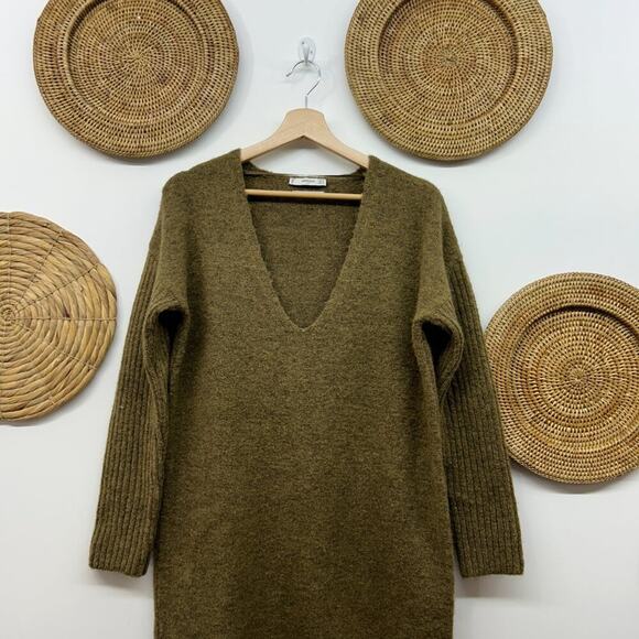 MANGO Neutral Brown Minimalist Wool Blend Long Sleeve Mini Knit Sweater Dress 6 - Picture 3 of 6